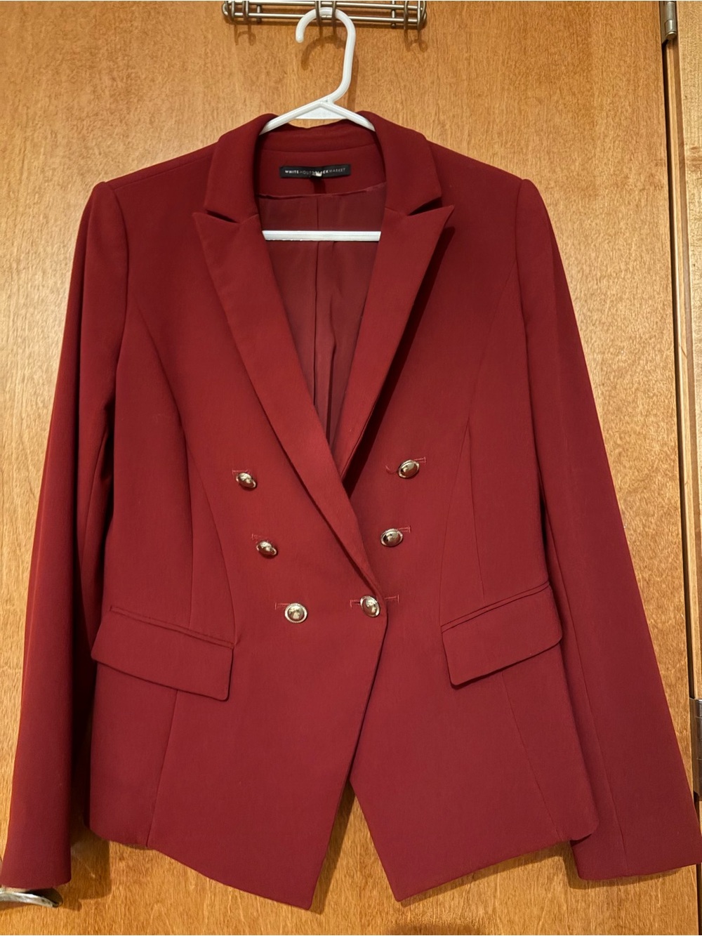 White House Black Market Double-Breasted Blazer in Dark Red